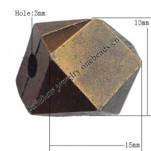   Antique Copper Acrylic Beads Polyhedron 15x13mm Hole:3mm, Sold by Bag