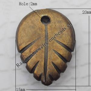   Antique Copper Acrylic Pendant Leaf 15x20mm Hole:2mm, Sold by Bag