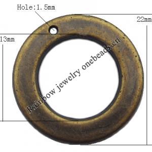   Antique Copper Acrylic Pendant DonutO:22mm I:13mm Hole:1.5mm, Sold by Bag