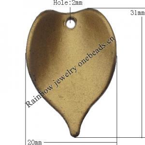   Antique Copper Acrylic Pendant Leaf 20x31mm Hole:2mm, Sold by Bag