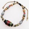 7.1 Inch Hemp rope with Wood Beads & Ceramic beads Bracelet Sold by Group