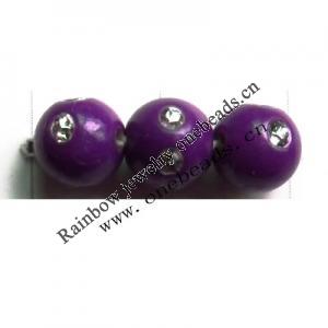 Fantastic Acrylic Beads, with rhinestone, Round, 6mm, Hole:Approx 1mm, Sold by Bag