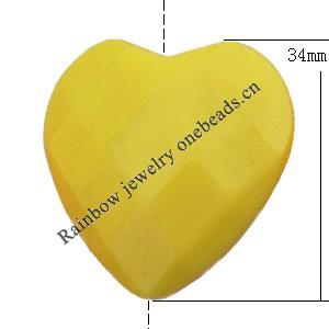  Solid Acrylic Beads, Heart 34mm Hole:2mm, Sold by Bag