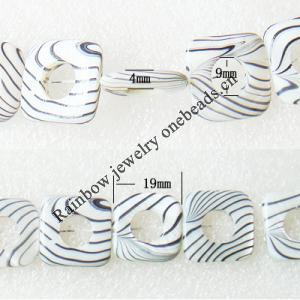 Gleamy Paint shell beads, Hollow Square 19x4mm Hole:1mm, Sold by Group
