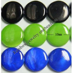 Paint(Spray-paint) Shell Beads, Flat Round 10mm， Sold per 16-inch Strand