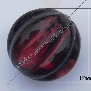  Spray-Painted Acrylic Beads, Fluted Round 12mm Hole:2mm, Sold by bag