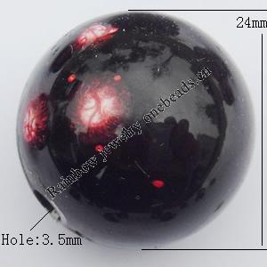  Spray-Painted Acrylic Beads, Round 24mm Hole:3.5mm, Sold by bag