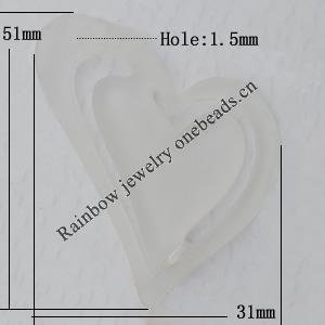 Matte Acrylic Beads, Heart 51x31mm Hole:1.5mm, Sold by Bag
