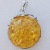 Imitate Amber Pendant With Metal Alloy Set, 53x43x18mm Hole:12x5mm, Sold by Bag 