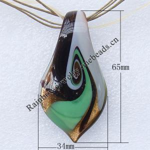 17-inch Lampwork Necklace, Wax Cord & Organza Ribbon Transparent & Lampwork Pendant 65x34x12mm Sold by Group