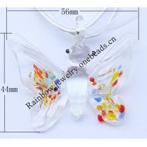 17-inch Lampwork Necklace, Wax Cord & Organza Ribbon Transparent & Lampwork Pendant 44x56x9mm Sold by Group