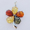 Imitate Amber Pendant With Metal Alloy Set, 55x40x7mm Hole:8x4mm, Sold by Bag 