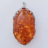 Imitate Amber Pendant With Metal Alloy Set, 80x42x21mm Hole:8.5x5mm, Sold by Bag 