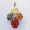 Imitate Amber Pendant With Metal Alloy Set, 49.5x32.5x11mm Hole:8x5mm, Sold by Bag 