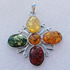 Imitate Amber Pendant With Metal Alloy Set, 55x48x7mm Hole:8x4.5mm, Sold by Bag 
