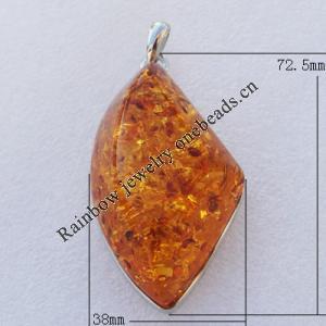 Imitate Amber Pendant With Metal Alloy Set, 72.5x38x21mm Hole:11x6mm, Sold by Bag 