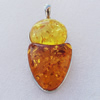 Imitate Amber Pendant With Metal Alloy Set, 63x32x14mm Hole:11x6mm, Sold by Bag 