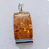 Imitate Amber Pendant With Metal Alloy Set, 44.5x19x14mm Hole:10x6mm, Sold by Bag 