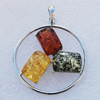 Imitate Amber Pendant With Metal Alloy Set, 50x43x7.5mm Hole:8.5x4.5mm, Sold by Bag 