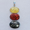 Imitate Amber Pendant With Metal Alloy Set, 46x19x8mm Hole:8x4.5mm, Sold by Bag 