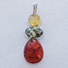 Imitate Amber Pendant With Metal Alloy Set, 50.5x17x10mm Hole:8x5mm, Sold by Bag 