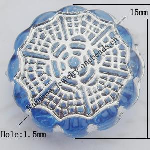 Acrylic Beads Jewelry finding, Flat Round 15x15x6mm Hole:1.5mm, Sold by Bag