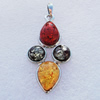 Imitate Amber Pendant With Metal Alloy Set, 57x28x18.5mm Hole:8x4.5mm, Sold by Bag 