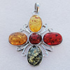 Imitate Amber Pendant With Metal Alloy Set, 55x48x7mm Hole:7.5x5mm, Sold by Bag 