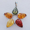 Imitate Amber Pendant With Metal Alloy Set, 49x45x7mm Hole:8x4.5mm, Sold by Bag 