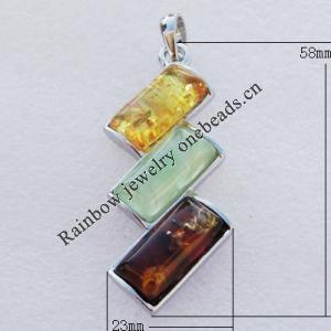 Imitate Amber Pendant With Metal Alloy Set, 58x53x7mm Hole:8x5mm, Sold by Bag 