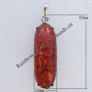 Imitate Amber Pendant With Metal Alloy Set, 65x20x13.5mm Hole:11.5x5mm, Sold by Bag 