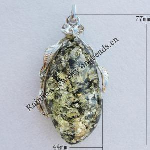 Imitate Amber Pendant With Metal Alloy Set, 77x44x20mm, Sold by Bag 