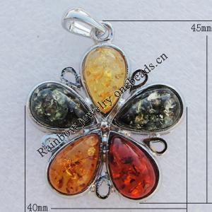 Imitate Amber Pendant With Metal Alloy Set, 45x40x7mm, Sold by Bag 