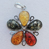 Imitate Amber Pendant With Metal Alloy Set, 45x40x7mm, Sold by Bag 