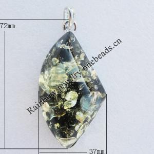 Imitate Amber Pendant With Metal Alloy Set, 72x37x20mm, Sold by Bag 