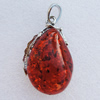 Imitate Amber Pendant With Metal Alloy Set, 51x33x19mm, Sold by Bag 
