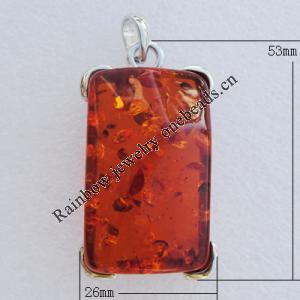 Imitate Amber Pendant With Metal Alloy Set, 53x26mm, Sold by Bag 