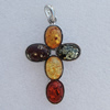 Imitate Amber Pendant With Metal Alloy Set, 56x36x17mm, Sold by Bag 