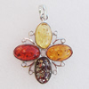 Imitate Amber Pendant With Metal Alloy Set, 55x47x18mm, Sold by Bag 