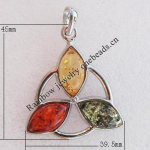 Imitate Amber Pendant With Metal Alloy Set, 45x39.5x7mm, Sold by Bag 