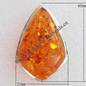 Imitate Amber Pendant With Metal Alloy Set, 46x31x12.5mm, Sold by Bag 