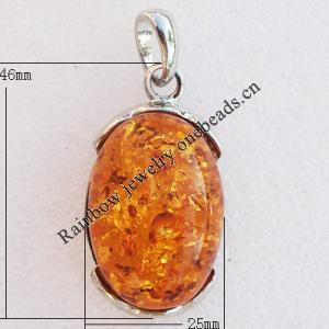 Imitate Amber Pendant With Metal Alloy Set, 46x25x14.5mm, Sold by Bag 