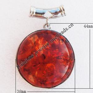 Imitate Amber Pendant With Metal Alloy Set, 44x38x18mm, Sold by Bag 