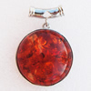 Imitate Amber Pendant With Metal Alloy Set, 44x38x18mm, Sold by Bag 