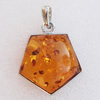 Imitate Amber Pendant With Metal Alloy Set, 45x38x14mm, Sold by Bag 