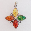 Imitate Amber Pendant With Metal Alloy Set, 52x46x6.5mm, Sold by Bag 