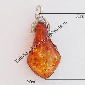 Imitate Amber Pendant With Metal Alloy Set, 68x36x13mm, Sold by Bag 