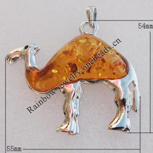 Imitate Amber Pendant With Metal Alloy Set, Animal 55x54x12mm, Sold by Bag 