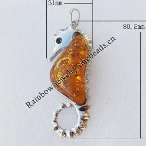 Imitate Amber Pendant With Metal Alloy Set, Animal 80.5x31x13, Sold by Bag 