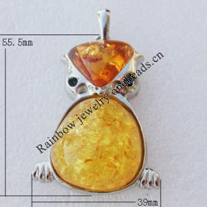 Imitate Amber Pendant With Metal Alloy Set, Animal 55.5x39x15mm, Sold by Bag 